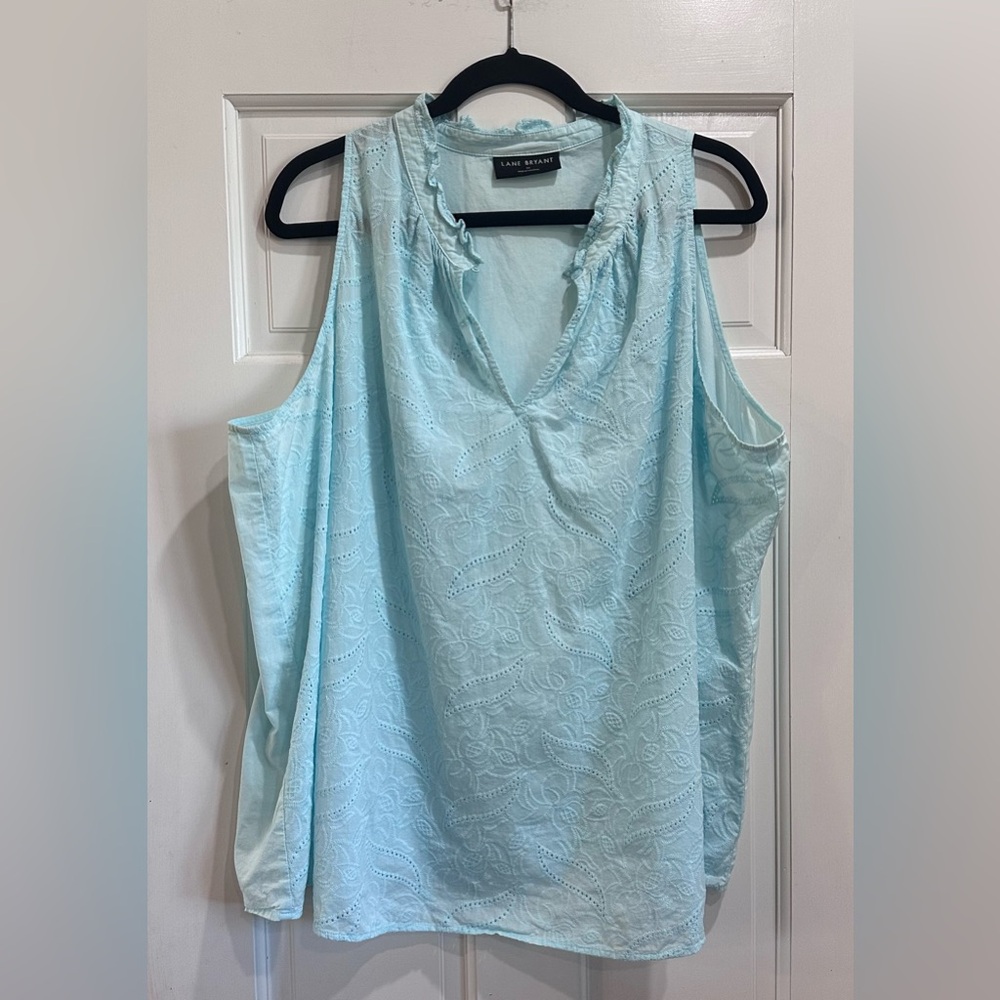 Lane Bryant  Eyelet Notch-Neck Popover Tank in Aqua Blue Plus Size 22